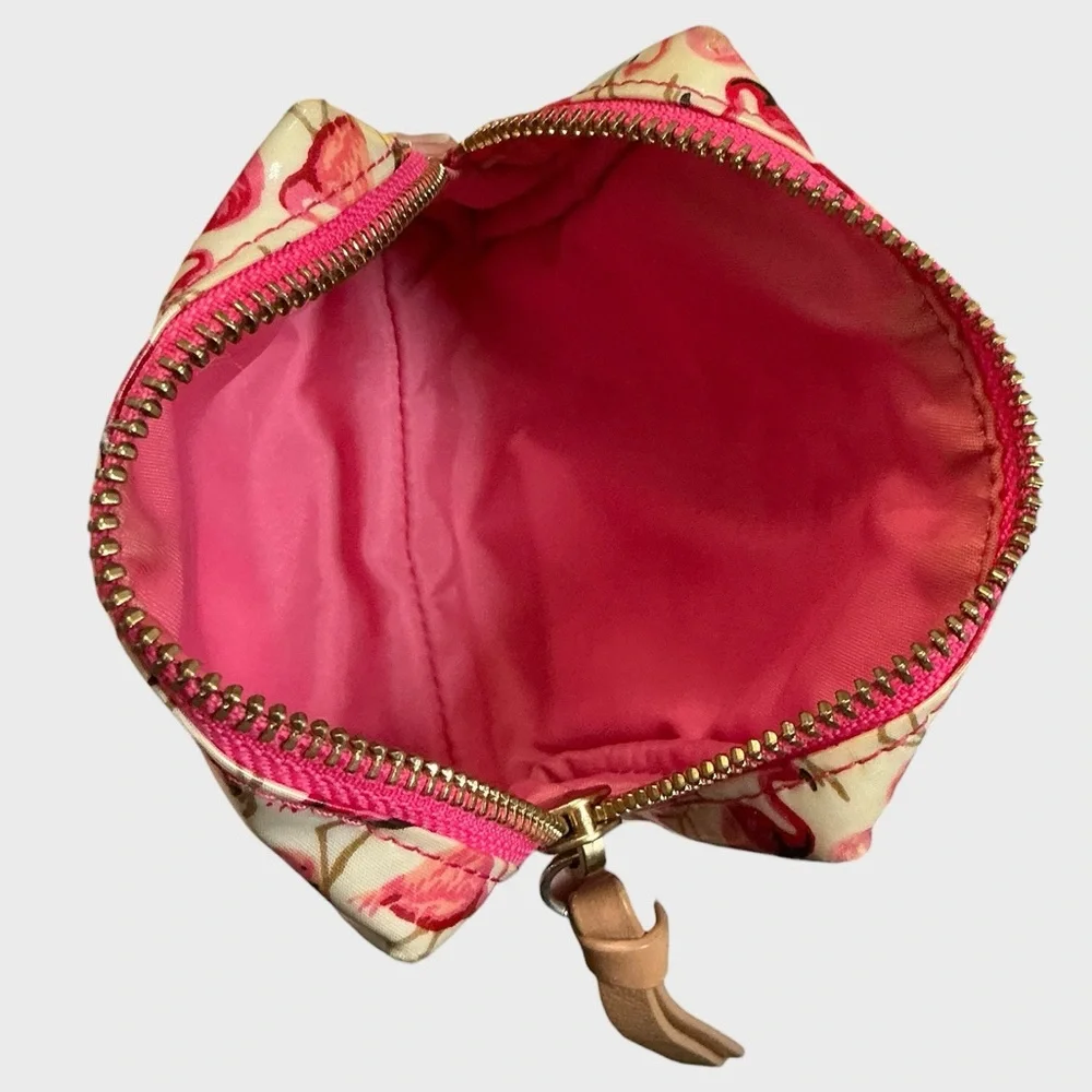 Tory Burch Flamingo Print Small Cosmetic Pouch Travel Makeup Bag